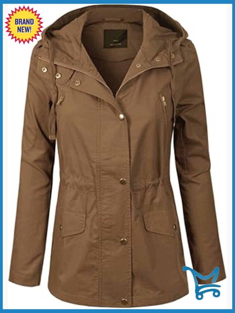 Lightweight Hooded Anorak Jacket Utility Pockets Zip Up Safari Style Coat